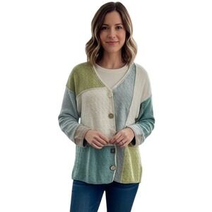 Norm Thompson Patchwork M Cotton Cardigan Sweater Button Front Granny MultiColor